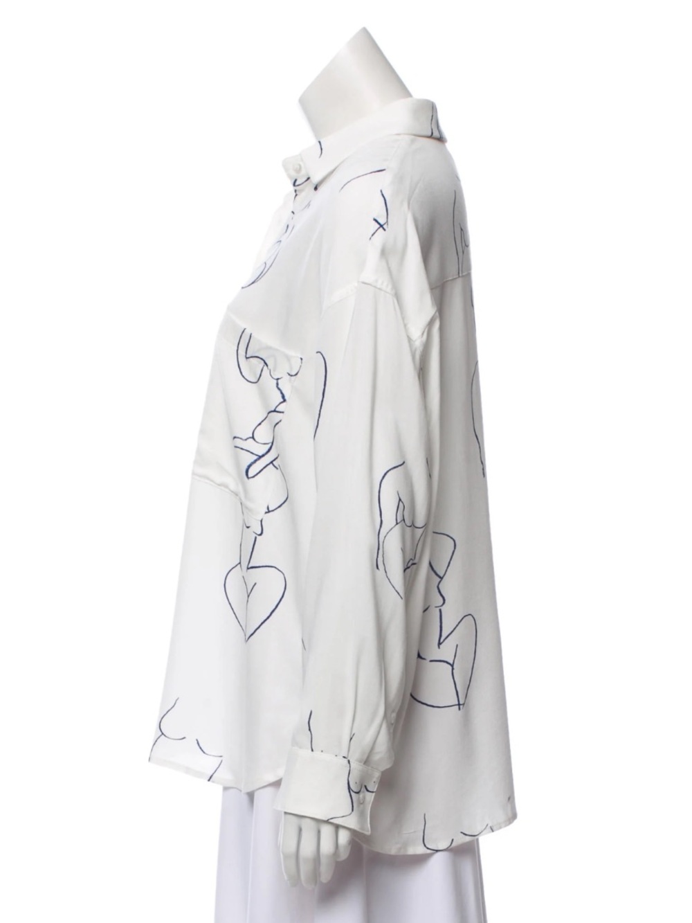 NWT PALOMA WOOL WOMENS LEANDRA BUTTON-UP BLOUSE, SIZE OS (MEDIUM), WHITE/BLUE - Picture 5 of 14